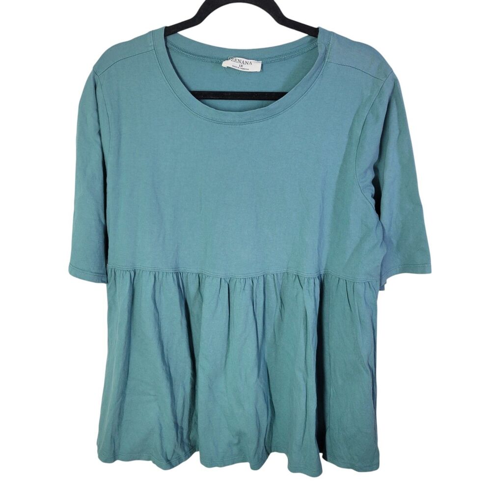 Zenana Womens Sz 1X Blue Solid Short Sleeve Blouse